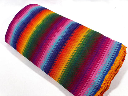 Serape Stripe Ombre Rainbow Guatemalan Fabric by Yard, Handwoven Cotton, 36" Wide.