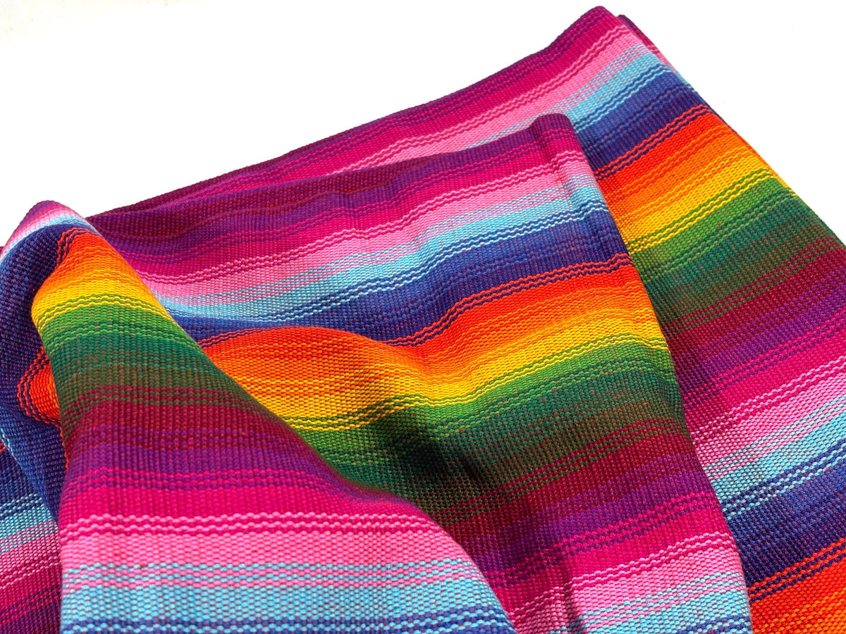 Serape Stripe Ombre Rainbow Guatemalan Fabric by Yard, Handwoven Cotton, 36" Wide.