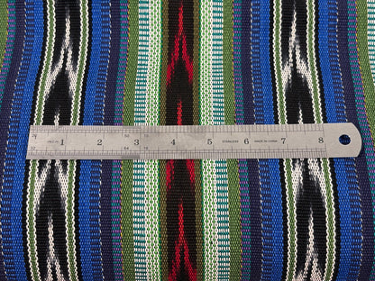 Blue, Green, Red Ikat Guatemalan Fabric by Yard, Handwoven Mayan Cotton Textile, 36" Wide.