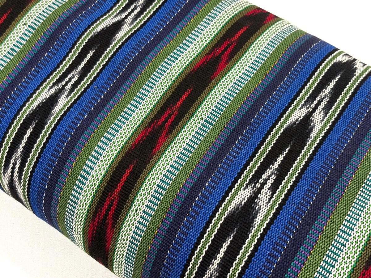 Blue, Green, Red Ikat Guatemalan Fabric by Yard, Handwoven Mayan Cotton Textile, 36" Wide.