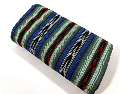 Blue, Green, Red Ikat Guatemalan Fabric by Yard, Handwoven Mayan Cotton Textile, 36" Wide.
