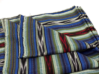 Blue, Green, Red Ikat Guatemalan Fabric by Yard, Handwoven Mayan Cotton Textile, 36" Wide.