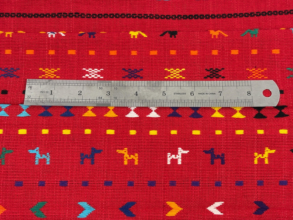 Red Embroidered Fine Weave Guatemalan Huipil Style Fabric by Yard. Handwoven Cotton 36" Wide.