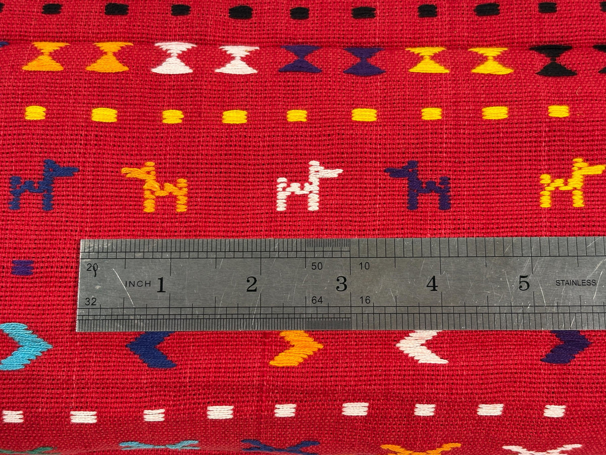 Red Embroidered Fine Weave Guatemalan Huipil Style Fabric by Yard. Handwoven Cotton 36" Wide.