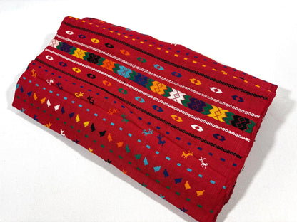 Red Embroidered Fine Weave Guatemalan Huipil Style Fabric by Yard. Handwoven Cotton 36" Wide.