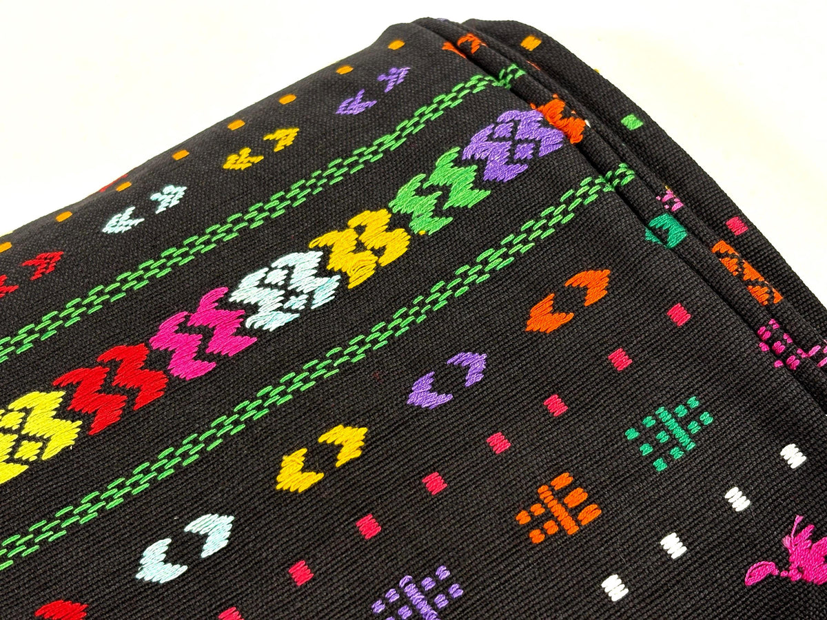 Black Embroidered Fine Weave Guatemalan Huipil Style Fabric by Yard. Handwoven Cotton 36" Wide.