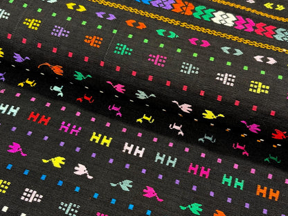 Black Embroidered Fine Weave Guatemalan Huipil Style Fabric by Yard. Handwoven Cotton 36" Wide.