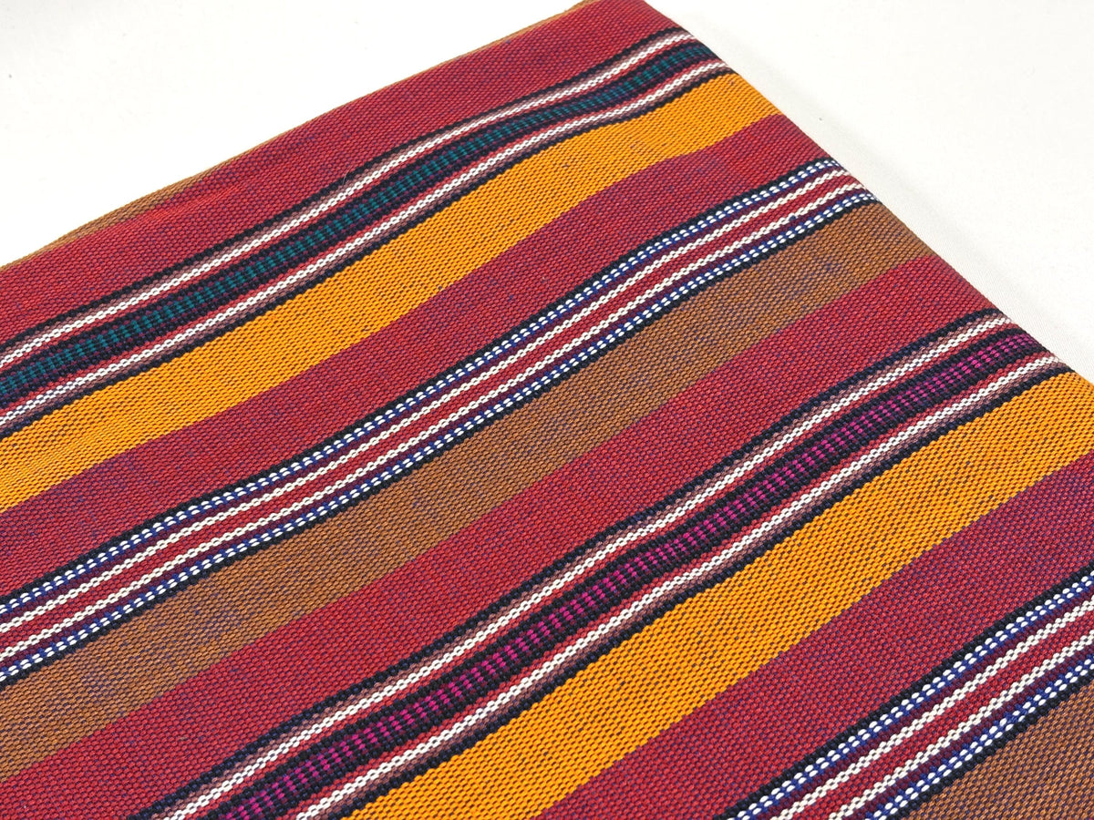 Red, Orange, Brown Striped Guatemalan Fabric by Yard, Handwoven Cotton Mayan Textile, 36" Wide.