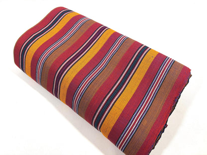 Red, Orange, Brown Striped Guatemalan Fabric by Yard, Handwoven Cotton Mayan Textile, 36" Wide.