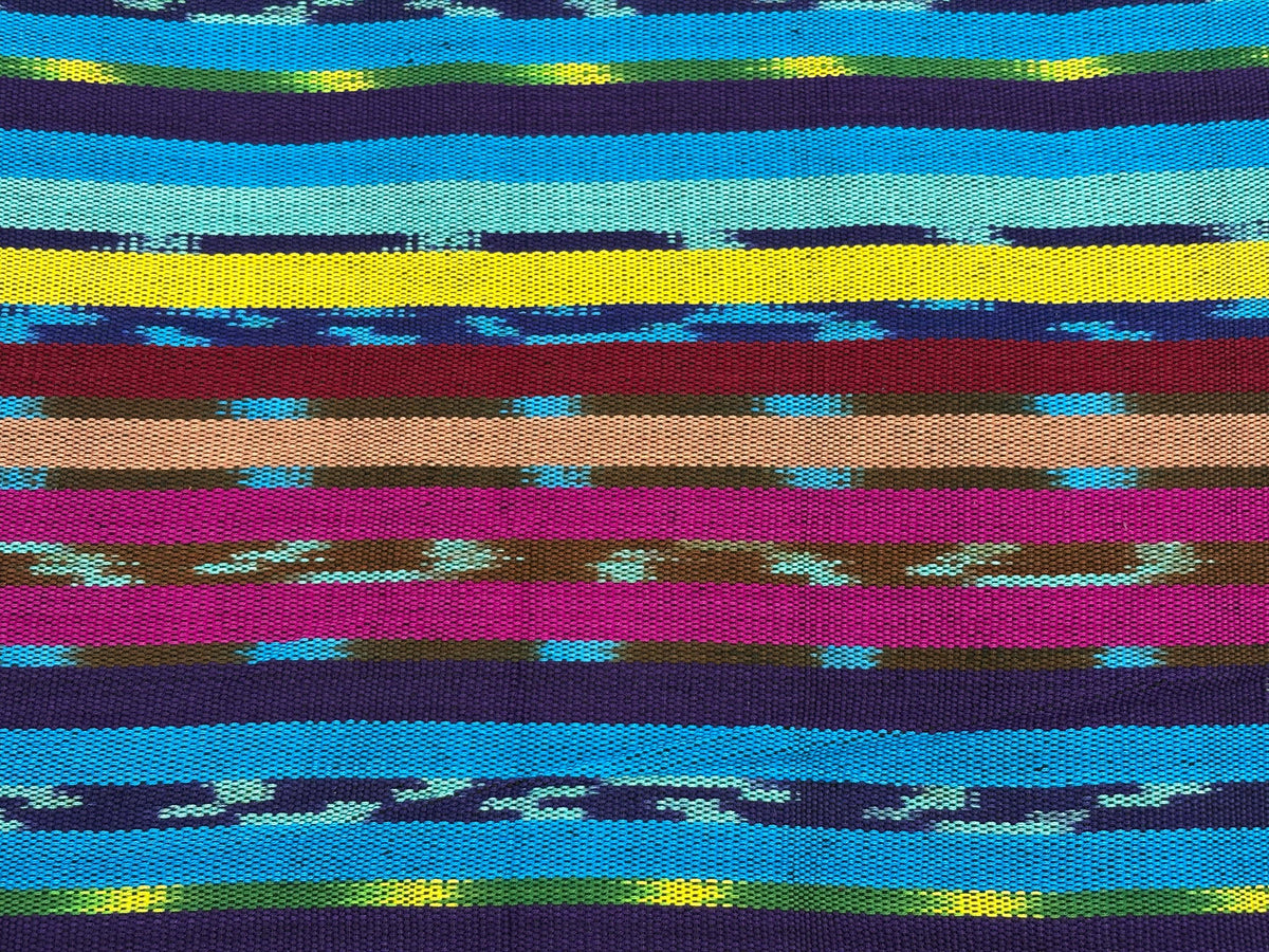Turquoise & Grape Ikat Striped Guatemalan Fabric by Yard, Handwoven Cotton Mayan Textile, 36" Wide.