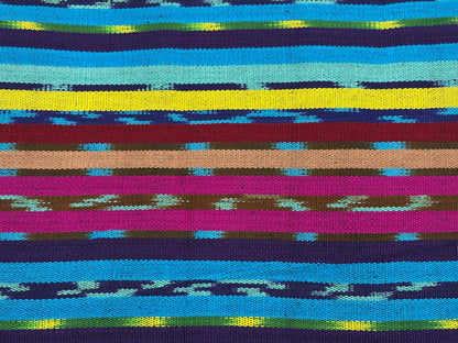 Turquoise & Grape Ikat Striped Guatemalan Fabric by Yard, Handwoven Cotton Mayan Textile, 36" Wide.