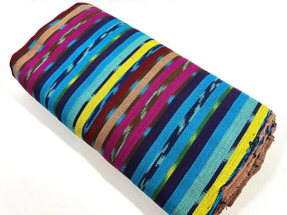 Turquoise & Grape Ikat Striped Guatemalan Fabric by Yard, Handwoven Cotton Mayan Textile, 36" Wide.