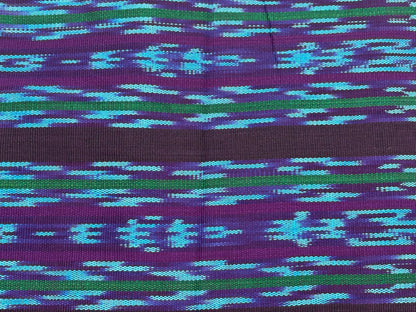 Turquoise & Deep Purple Ikat Striped Guatemalan Fabric by Yard, Handwoven Cotton Mayan Textile, 36".