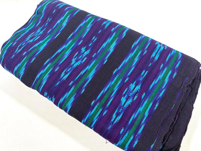 Turquoise & Deep Purple Ikat Striped Guatemalan Fabric by Yard, Handwoven Cotton Mayan Textile, 36".