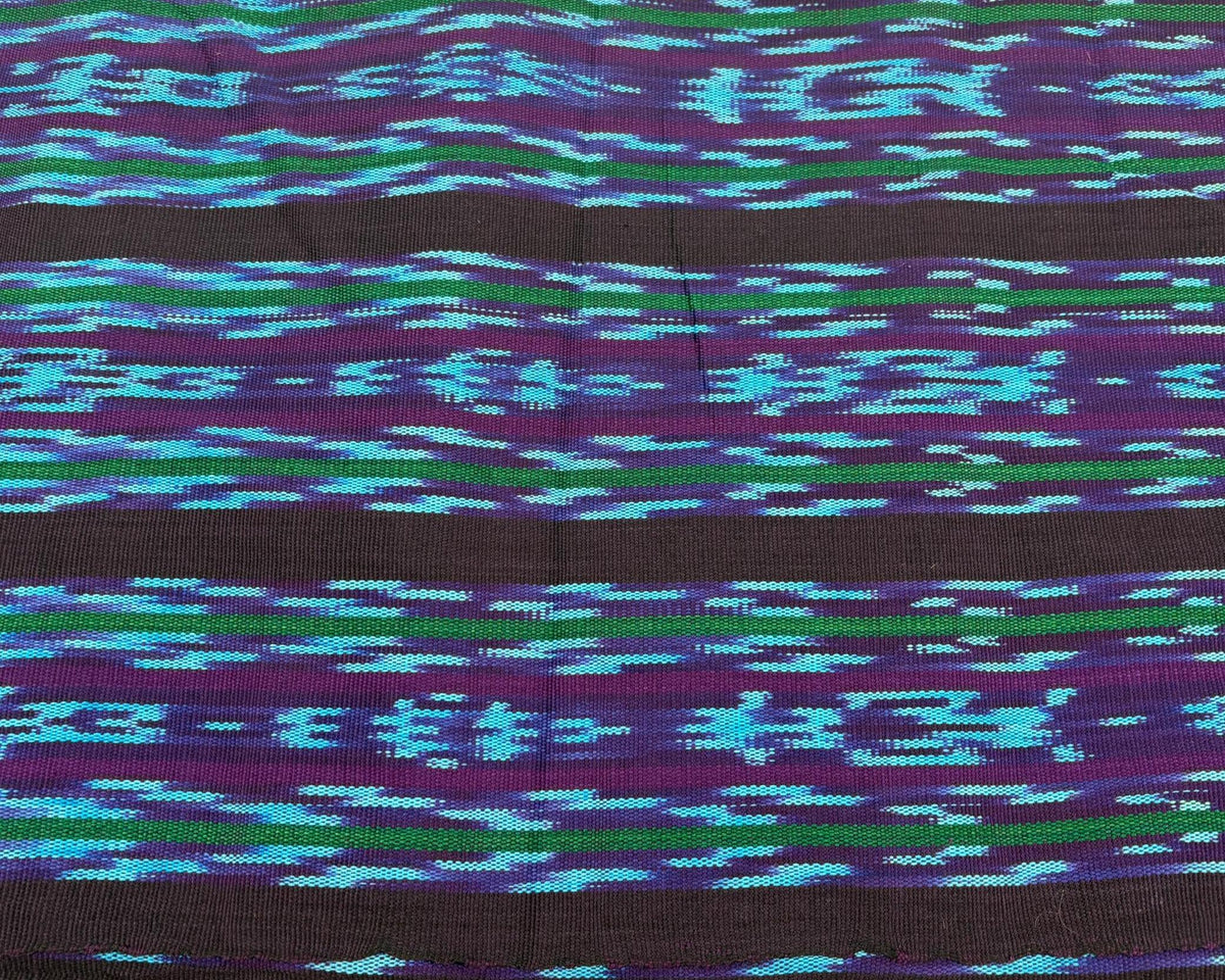 Turquoise & Deep Purple Ikat Striped Guatemalan Fabric by Yard, Handwoven Cotton Mayan Textile, 36".