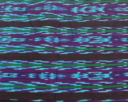 Turquoise & Deep Purple Ikat Striped Guatemalan Fabric by Yard, Handwoven Cotton Mayan Textile, 36".