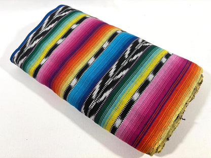 Bright Rainbow & Black, White Ikat Guatemalan Fabric by Yard, Handwoven Cotton, 36" Wide.