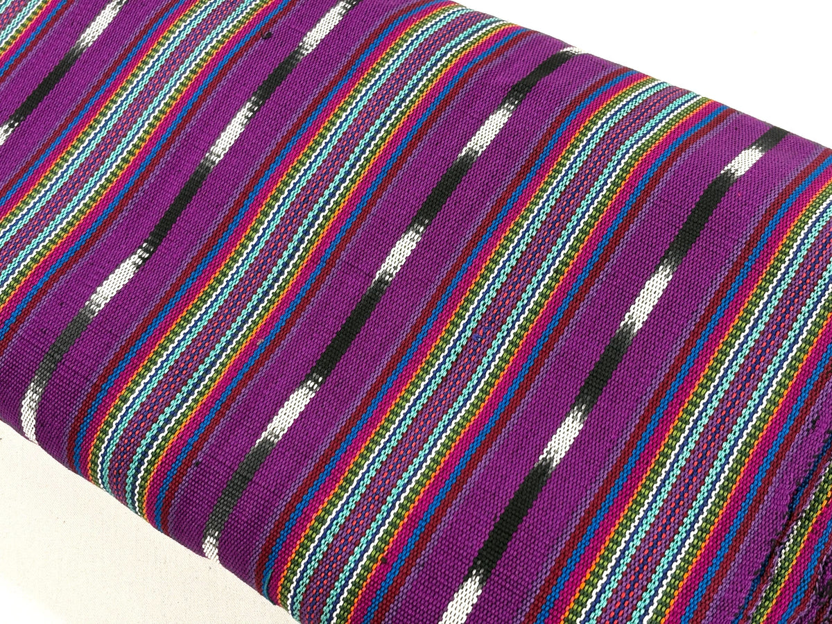 Bright Rainbow & Black, White Ikat Guatemalan Fabric by Yard, Handwoven Cotton, 36" Wide.