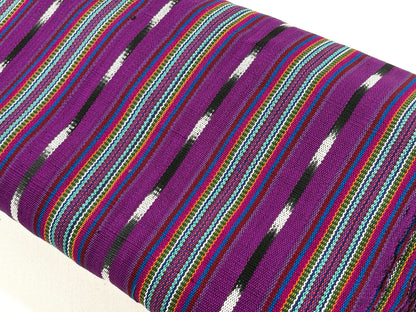 Bright Rainbow & Black, White Ikat Guatemalan Fabric by Yard, Handwoven Cotton, 36" Wide.