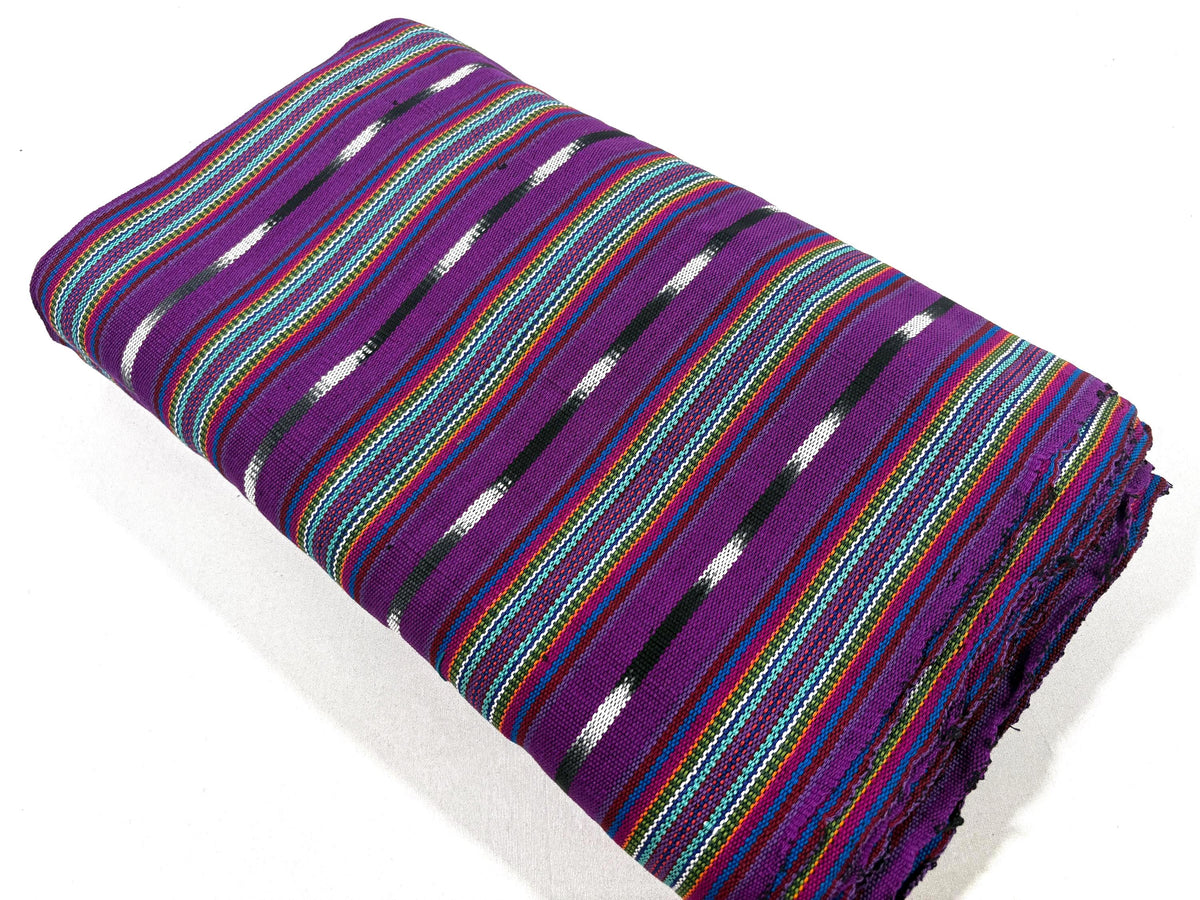 Bright Rainbow & Black, White Ikat Guatemalan Fabric by Yard, Handwoven Cotton, 36" Wide.