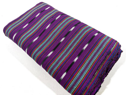 Bright Rainbow & Black, White Ikat Guatemalan Fabric by Yard, Handwoven Cotton, 36" Wide.