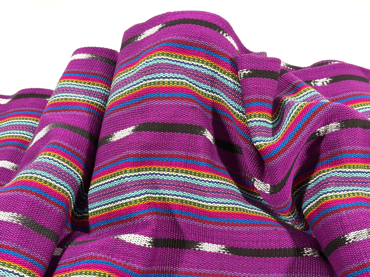 Bright Rainbow & Black, White Ikat Guatemalan Fabric by Yard, Handwoven Cotton, 36" Wide.