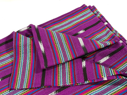 Bright Rainbow & Black, White Ikat Guatemalan Fabric by Yard, Handwoven Cotton, 36" Wide.