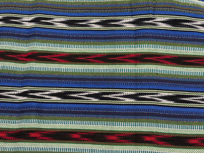 Blue, Green, Red Ikat Guatemalan Fabric by Yard, Handwoven Mayan Cotton Textile, 36" Wide.