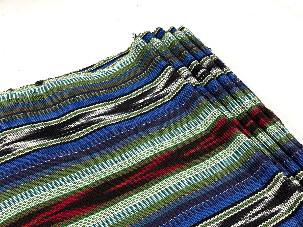 Blue, Green, Red Ikat Guatemalan Fabric by Yard, Handwoven Mayan Cotton Textile, 36" Wide.