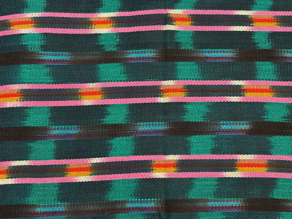 Dark Teal Green and Pink Ikat Guatemalan Fabric by Yard, Handwoven Cotton , 36" Wide.