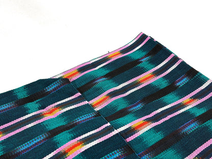 Dark Teal Green and Pink Ikat Guatemalan Fabric by Yard, Handwoven Cotton , 36" Wide.
