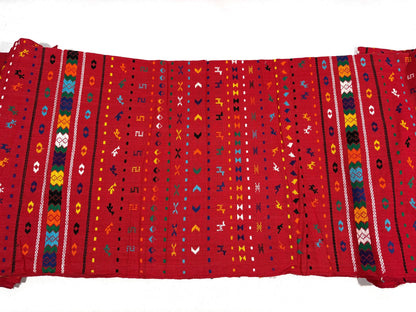 Red Embroidered Fine Weave Guatemalan Huipil Style Fabric by Yard. Handwoven Cotton 36" Wide.