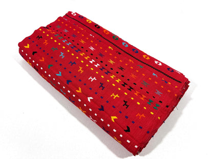 Red Embroidered Fine Weave Guatemalan Huipil Style Fabric by Yard. Handwoven Cotton 36" Wide.