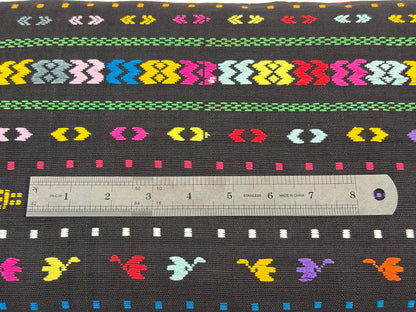 Black Embroidered Fine Weave Guatemalan Huipil Style Fabric by Yard. Handwoven Cotton 36" Wide.