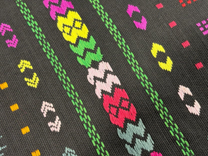 Black Embroidered Fine Weave Guatemalan Huipil Style Fabric by Yard. Handwoven Cotton 36" Wide.