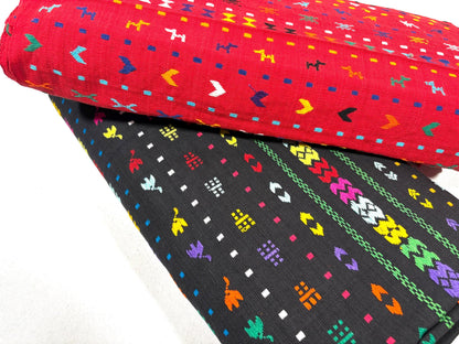 Black Embroidered Fine Weave Guatemalan Huipil Style Fabric by Yard. Handwoven Cotton 36" Wide.