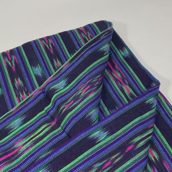 Black & Teal Ikat Striped Guatemalan Fabric by the YARD. Blue/Green/Pink/Purple Handwoven Mayan Fabric. Light Weight Home Décor 36" wide.
