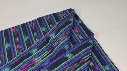 Black & Teal Ikat Striped Guatemalan Fabric by the YARD. Blue/Green/Pink/Purple Handwoven Mayan Fabric. Light Weight Home Décor 36" wide.