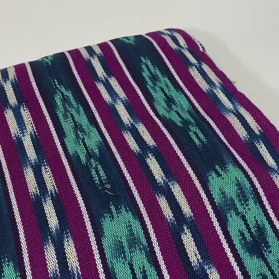 Guatemalan Fabric by the YARD. Magenta, Teal, Navy Blue Ikat Wide Striped Handwoven Fair Trade Mayan 100% Cotton for Home Décor 36" wide