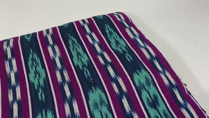 Guatemalan Fabric by the YARD. Magenta, Teal, Navy Blue Ikat Wide Striped Handwoven Fair Trade Mayan 100% Cotton for Home Décor 36" wide