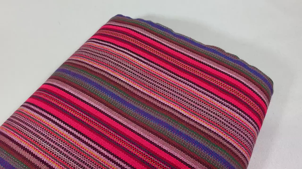 Guatemalan Mini Striped Ikat Fabric by the YARD. Medium Weight. Hot Pink & Assorted Colors Handwoven Mayan Fabric for Home Décor. 36" wide.