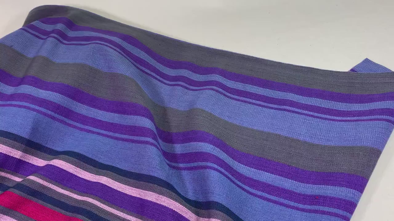 Guatemalan Fabric by the YARD. Handwoven Fair Trade Mayan Fabric. Woven Fabric for Home Decor. Purple & Gray with Pink Accent Stripes.