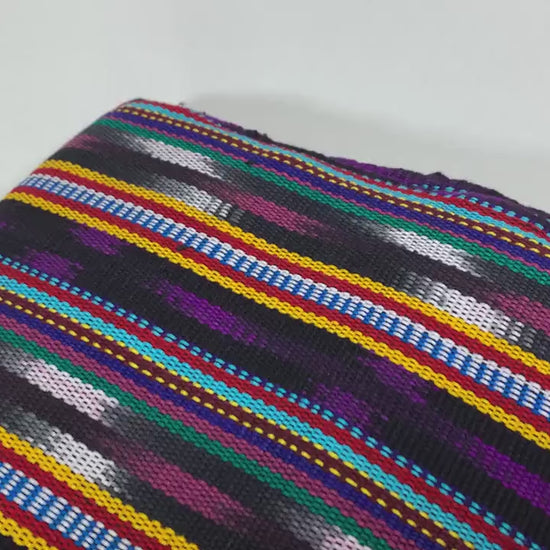 Guatemalan Traditional Ikat Fabric by the YARD. Medium Weight. Purple & Black Handwoven Mayan Fabric for Apparrel, Home Décor. 36" wide.