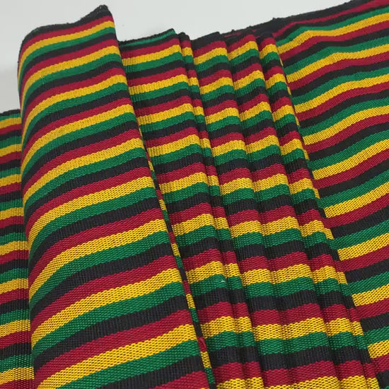 Guatemalan Fabric by the YARD. Rasta Color Ikat Stripes Red/Yellow/Green/Black. 100% Cotton Fair Trade Mayan Fabric for Home Decor, Apparel