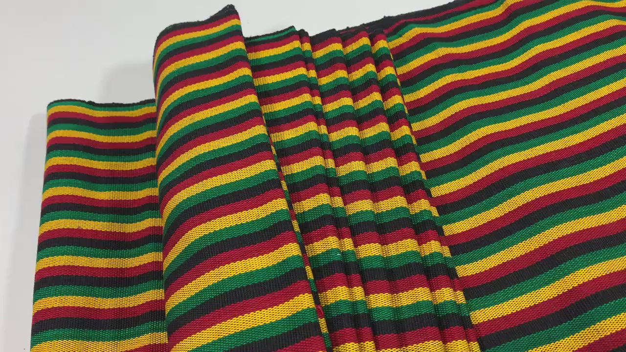 Guatemalan Fabric by the YARD. Rasta Color Ikat Stripes Red/Yellow/Green/Black. 100% Cotton Fair Trade Mayan Fabric for Home Decor, Apparel