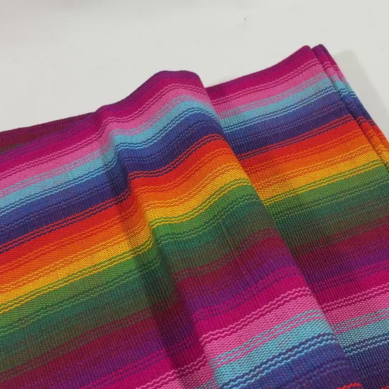 Serape Stripe Ombre Rainbow Guatemalan Fabric by Yard, Handwoven Cotton, 36" Wide.