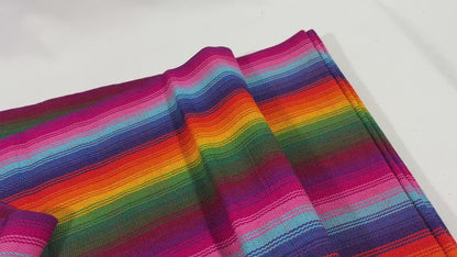 Serape Stripe Ombre Rainbow Guatemalan Fabric by Yard, Handwoven Cotton, 36" Wide.