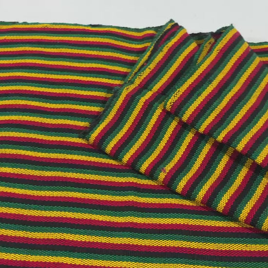 Guatemalan Handwoven Cotton Fabric, Rasta Micro Stripes, Red Yellow Green Black, 36" Wide