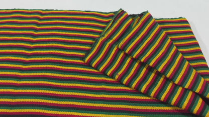 Guatemalan Handwoven Cotton Fabric, Rasta Micro Stripes, Red Yellow Green Black, 36" Wide