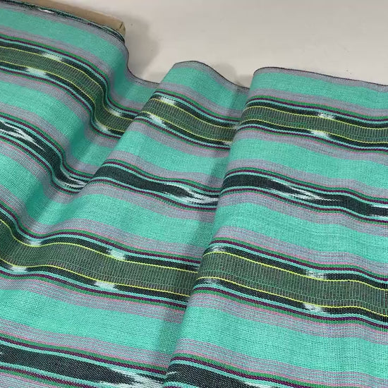 Mint Green & Pink Ikat Striped Guatemalan Fabric by the YARD. Handwoven Mayan Fabric. 100% Cotton Light Weight for Home Décor 36" wide.